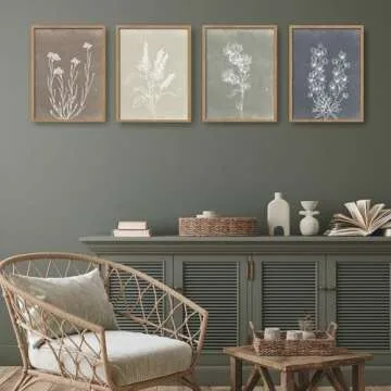 Heiple Framed Boho Wall Art Set of 4 Wooden Wall Art for Rustic Vintage Farmhouse Home Living Room Bedroom Bathroom Kitchen Wall Decor (Brown, 11"x14")