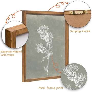 Heiple Framed Boho Wall Art Set of 4 Wooden Wall Art for Rustic Vintage Farmhouse Home Living Room Bedroom Bathroom Kitchen Wall Decor (Brown, 11"x14")