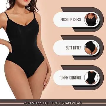 Seamless Bodyshaper Bodysuit for Women - Full Body Shapewear Body Sculpting Suits Sleeveless Round Neck Black X-Large