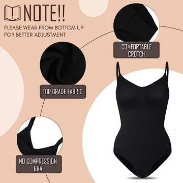 Seamless Bodyshaper Bodysuit for Women - Full Body Shapewear Body Sculpting Suits Sleeveless Round Neck Black X-Large
