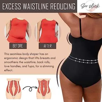 Seamless Bodyshaper Bodysuit for Women - Full Body Shapewear Body Sculpting Suits Sleeveless Round Neck Black X-Large