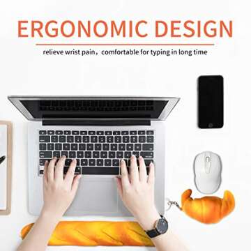 Soft Toast Bread Baguette Shape Anti-Skid Keyboard Wrist Rest Support & Mouse Wrist Support for Office,Computer,Laptop& Mac,Slow Bounces Back Foam for Easy Typing & Pain Relief
