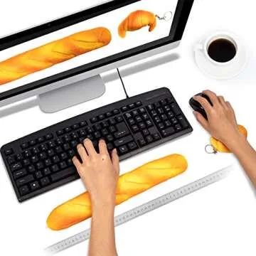 Soft Toast Bread Baguette Shape Anti-Skid Keyboard Wrist Rest Support & Mouse Wrist Support for Office,Computer,Laptop& Mac,Slow Bounces Back Foam for Easy Typing & Pain Relief