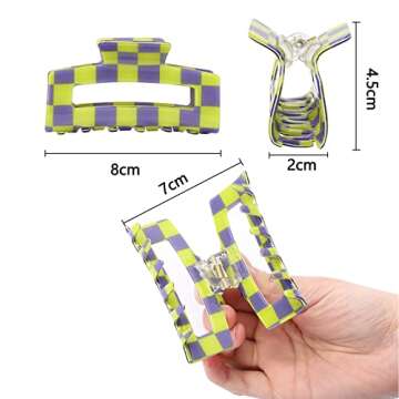 Whaline 6 Pack Checkered Hair Claw Clips Strong Hold Rectangle Hair Claw Multicolored Plaid Non-Slip...