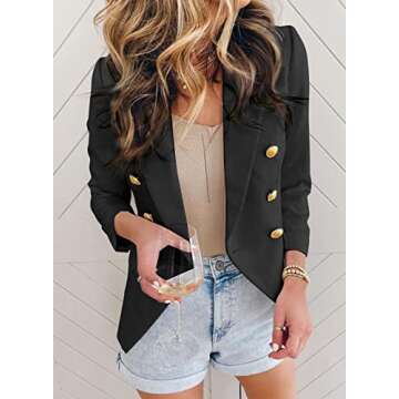 Asvivid Lapel Long Sleeve Double Breasted Office Black Blazers for Women Work Casual Fall Lightweight Blazer Jacket Lightweight Suit M