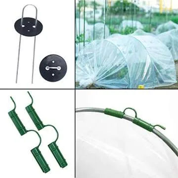 Growsun Garden Tunnel Plant Cover w/Arch Shape Poly Vegetable Greenhouse Hoops PE Film Tunnels for Raised Bed Outdoor Growing Garden Staples Include, Clips Updated