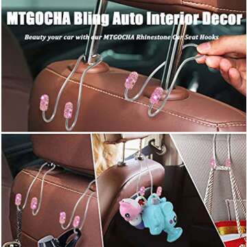 MTGOCHA Car Headrest Hooks Car Purse Hook, Universal Bling Car Seat Hooks Hanger, Car Hook for Purses and Bags Cute Metal Car Purse Holder Hook, Bling Car Accessories for Women, Pink