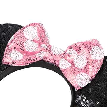 LYLIN Mouse Ears Headband, Sequin Ears Headbands with Bow Hairs Accessories for Girls Women Birthday...