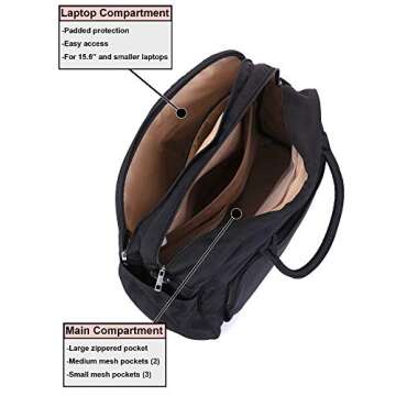 Lily & Drew Carry On Weekender Overnight Travel Shoulder Bag for 15.6 Inch Laptop Computers for Women (Black V2)