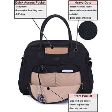 Lily & Drew Carry On Weekender Overnight Travel Shoulder Bag for 15.6 Inch Laptop Computers for Women (Black V2)