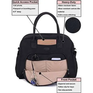 Lily & Drew Carry On Weekender Overnight Travel Shoulder Bag for 15.6 Inch Laptop Computers for Women (Black V2)