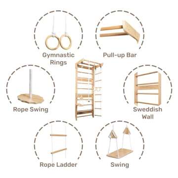 Wooden Swedish Ladder Wall Set – Kids Stall Bars for Exercise – Kids Swedish Gymnastic Wall Gym – Wood Stall Bar Gymnastics Playground – best Gym for all family all ages training stretching – Sport-2
