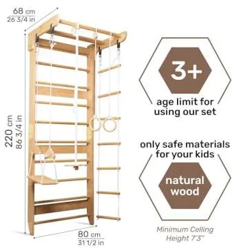 Wooden Swedish Ladder Wall Set – Kids Stall Bars for Exercise – Kids Swedish Gymnastic Wall Gym – Wood Stall Bar Gymnastics Playground – best Gym for all family all ages training stretching – Sport-2