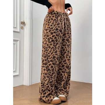 ZAFUL Women's Fuzzy Plush Pajama Pants Drawstring Elastic Waist Wide Leg Teddy Pj Bottoms Lounge Pan...