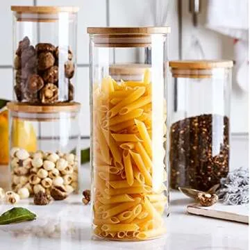 Lawei 6 Pack Glass Storage Jars with Bamboo Lids
