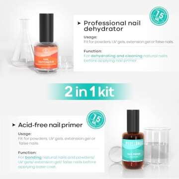 Modelones 4Pcs Nail Dehydrator and Primer, Acid Free Natural Nail Prep Dehydrate & Bond Primer, Bond...