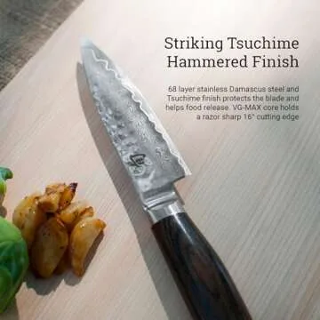 Shun Premier Paring Knife 4 inch VG-MAX Stainless Steel Blade with Tsuchime Finish and Pakkawood Handle, Cutlery Handcrafted in Japan, brown