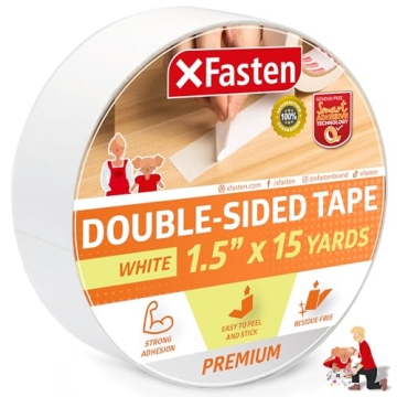 XFasten Double Sided Tape, Removable, 1.5-Inch by 15-Yards, Single Roll, Double Sided Adhesive Tape ...
