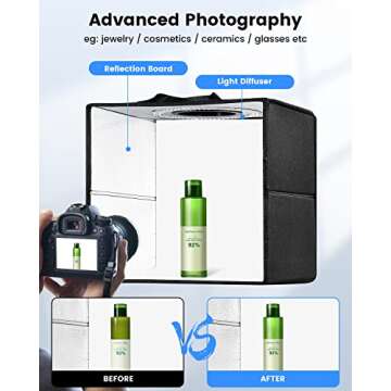 Fasonic 12"x12" Portable Photo Studio Light Box Photography, Professional Dimmable Shooting Tent Kit with 120 LED Lights & 6 Backdrops for Jewelry and Small Items Product