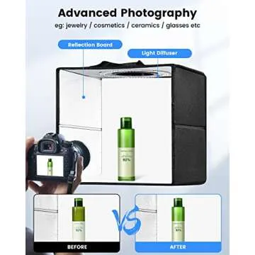 Fasonic 12"x12" Portable Photo Studio Light Box Photography, Professional Dimmable Shooting Tent Kit with 120 LED Lights & 6 Backdrops for Jewelry and Small Items Product