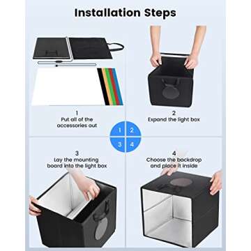 Fasonic 12"x12" Portable Photo Studio Light Box Photography, Professional Dimmable Shooting Tent Kit with 120 LED Lights & 6 Backdrops for Jewelry and Small Items Product