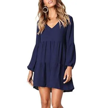 Amoretu Dresses for Women Loose Casual Swing Shift Mini Dress, Spring, Summer, 2025 (Navy, M)
