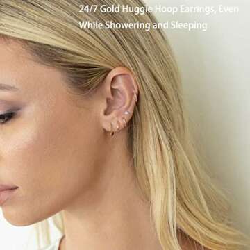 Small Gold Hoop Earrings Lightweight: Hinged Huggie Hoop Earrings for Lobe Cartilage Helix Tiny Hoop...