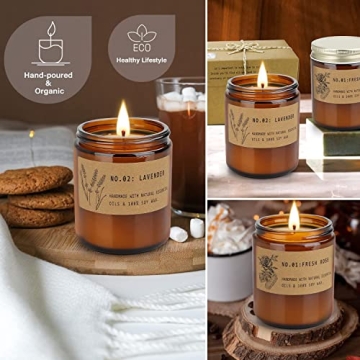 Candles Gifts for Women, 4 Pack Candles for Home Scented, 28 Oz Large Soy Aromatherapy Candles Set, Lavender Fresh Rose Long Lasting Scented Candle Set for Women Men Birthday Christmas