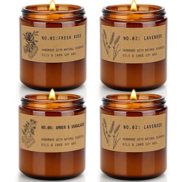 Candles Gifts for Women, 4 Pack Candles for Home Scented, 28 Oz Large Soy Aromatherapy Candles Set, Lavender Fresh Rose Long Lasting Scented Candle Set for Women Men Birthday Christmas