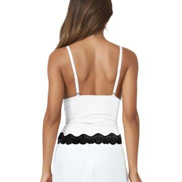 Women’s Crop Cami Tops - V Neck Lace Trim Sleeveless Slim Fit Y2K