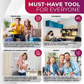 Portable Door Lock & Door Stop Alarm Dual Protection Security Hotel Door Dorm room Locks for Home Security Door Locker Additional Safety for Home and Hotel Room Door Lock Motel and College Pocket Lock