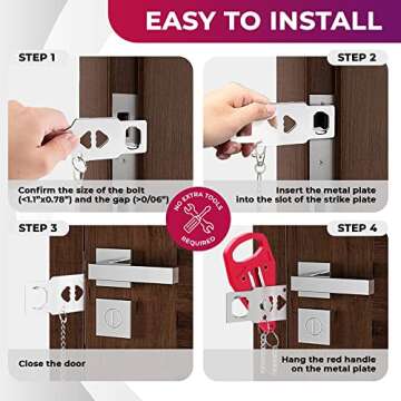 Portable Door Lock & Door Stop Alarm Dual Protection Security Hotel Door Dorm room Locks for Home Security Door Locker Additional Safety for Home and Hotel Room Door Lock Motel and College Pocket Lock
