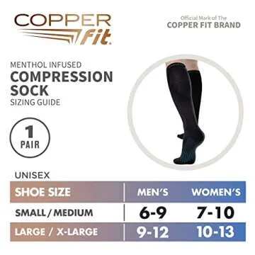 Copper Fit womens Ice Menthol Infused Compression Socks, Black, Small-Medium US