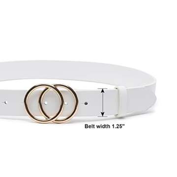 IFENDEI Women Faux Leather Belt for Jeans Dress Waist Belts with Gold Ring Buckle White X-Small