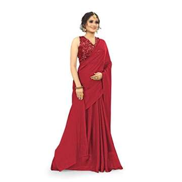 Sarees for Women's Wear Indian Traditional Wedding Wear Chiffon Saree with Unstich Blouse Piece (Saree & Non Stitched Blouse Piece, Red)