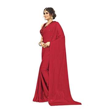 Sarees for Women's Wear Indian Traditional Wedding Wear Chiffon Saree with Unstich Blouse Piece (Saree & Non Stitched Blouse Piece, Red)