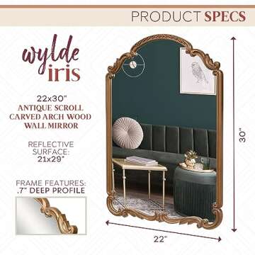 Wylde Iris Antique Gold Carved Arch Wall Mirror 22x30