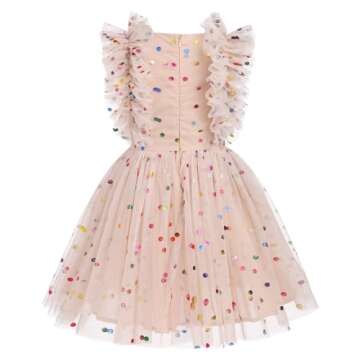Toddler Girls 1st 2nd 3rd 4th 5th 6th 7th 8th 9th 10th Birthday Outfit Confetti Polka Dots Butterfly Print Princess Party Tulle Tutu Dress Cake Smash Clothes for Photo Shoot Kids Apricot 7-8 Years