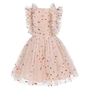 Toddler Girls 1st 2nd 3rd 4th 5th 6th 7th 8th 9th 10th Birthday Outfit Confetti Polka Dots Butterfly Print Princess Party Tulle Tutu Dress Cake Smash Clothes for Photo Shoot Kids Apricot 7-8 Years