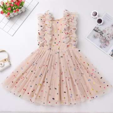 Toddler Girls 1st 2nd 3rd 4th 5th 6th 7th 8th 9th 10th Birthday Outfit Confetti Polka Dots Butterfly Print Princess Party Tulle Tutu Dress Cake Smash Clothes for Photo Shoot Kids Apricot 7-8 Years