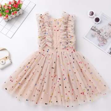 Toddler Girls 1st 2nd 3rd 4th 5th 6th 7th 8th 9th 10th Birthday Outfit Confetti Polka Dots Butterfly Print Princess Party Tulle Tutu Dress Cake Smash Clothes for Photo Shoot Kids Apricot 7-8 Years