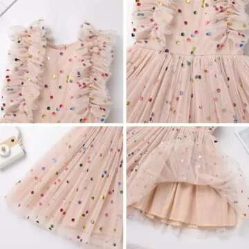 Toddler Girls 1st 2nd 3rd 4th 5th 6th 7th 8th 9th 10th Birthday Outfit Confetti Polka Dots Butterfly Print Princess Party Tulle Tutu Dress Cake Smash Clothes for Photo Shoot Kids Apricot 7-8 Years