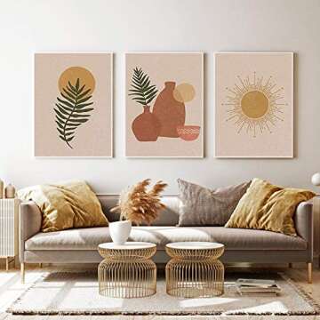 iMagitek Set of 6 Unframed Neutral Boho Art Prints, Boho Rainbow Wall Art, Mid Century Art Prints Set, Gallery Wall Art, Earth Tones Wall Art Prints, Earthy Wall Art Prints (8" x 10")