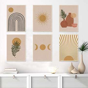 iMagitek Set of 6 Unframed Neutral Boho Art Prints, Boho Rainbow Wall Art, Mid Century Art Prints Set, Gallery Wall Art, Earth Tones Wall Art Prints, Earthy Wall Art Prints (8" x 10")