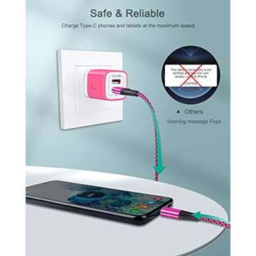 [4Pack/6FT] USB Type C to USB A Cable, 3A Fast Charging Long Android USBC Phone Power Charger Braided Cord for Samsung Galaxy S23 Ultra S22 S21 S20 S24 iPhone 16 15 Pro Max Moto Android Type-C Cable