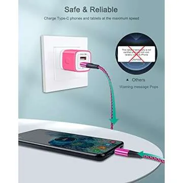 [4Pack/6FT] USB Type C to USB A Cable, 3A Fast Charging Long Android USBC Phone Power Charger Braided Cord for Samsung Galaxy S23 Ultra S22 S21 S20 S24 iPhone 16 15 Pro Max Moto Android Type-C Cable