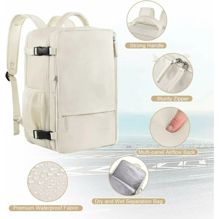 40L Expandable Travel Backpack for Women - Waterproof