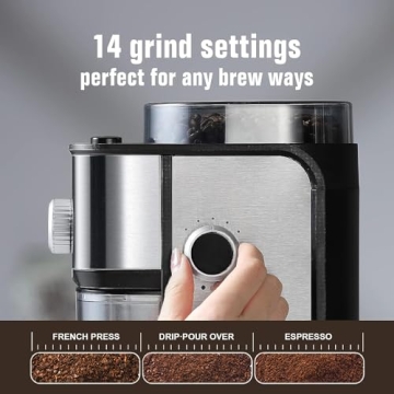 Ollygrin Flat Burr Coffee Grinder with 14 Grind Settings
