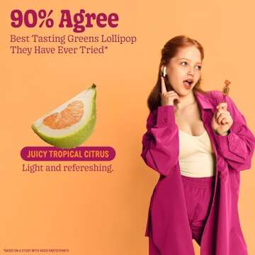 8Greens Supergreens Lollipops | Super Greens Suckers, Greens Powder, Gluten-free, Vegan, Non-GMO Natural Tropical Citrus flavor, 10 Count