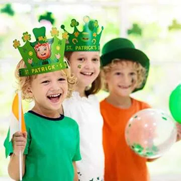 Zonon 24 Set St. Patrick's Day Crown Crafts Kit Shamrock Crown Clover DIY Tiara for Irish Saint Patr...